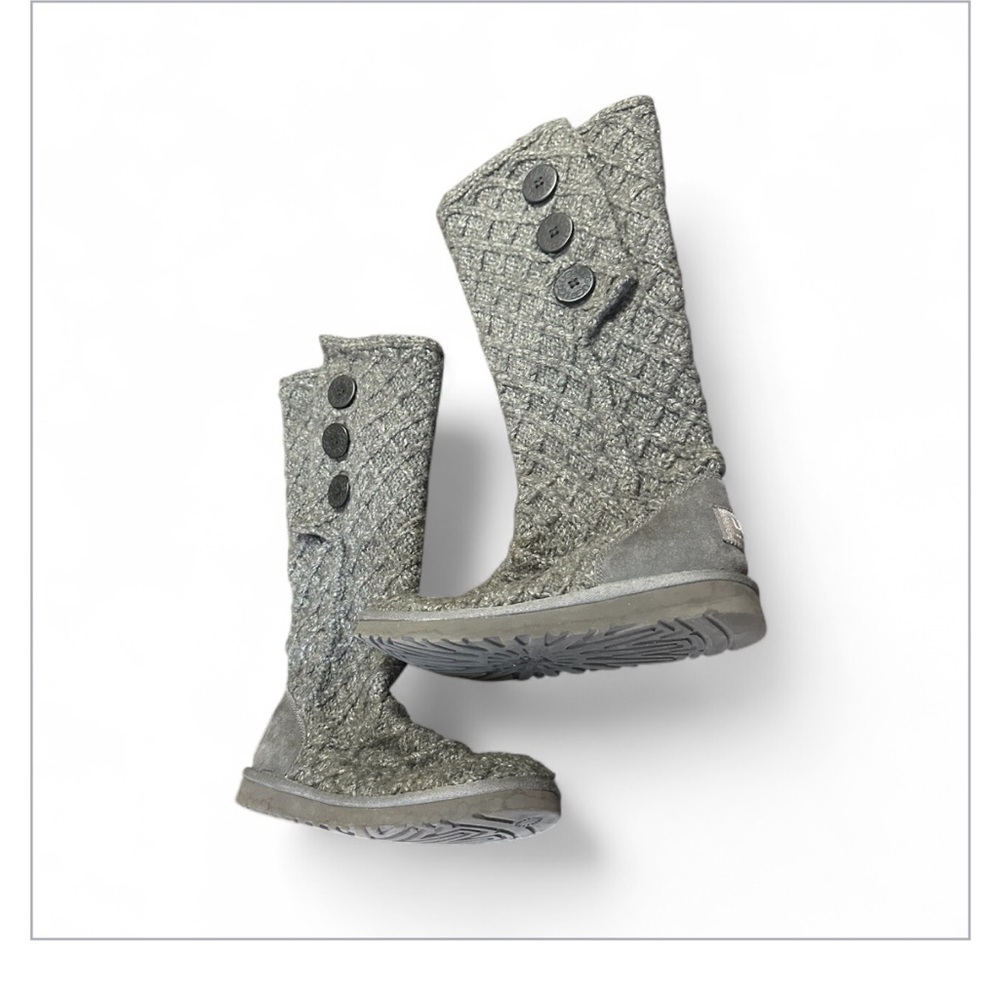 UGG Australia Boots Women Classic Lattice Cardy 3066 Gray Sweater Knit Fold Over
